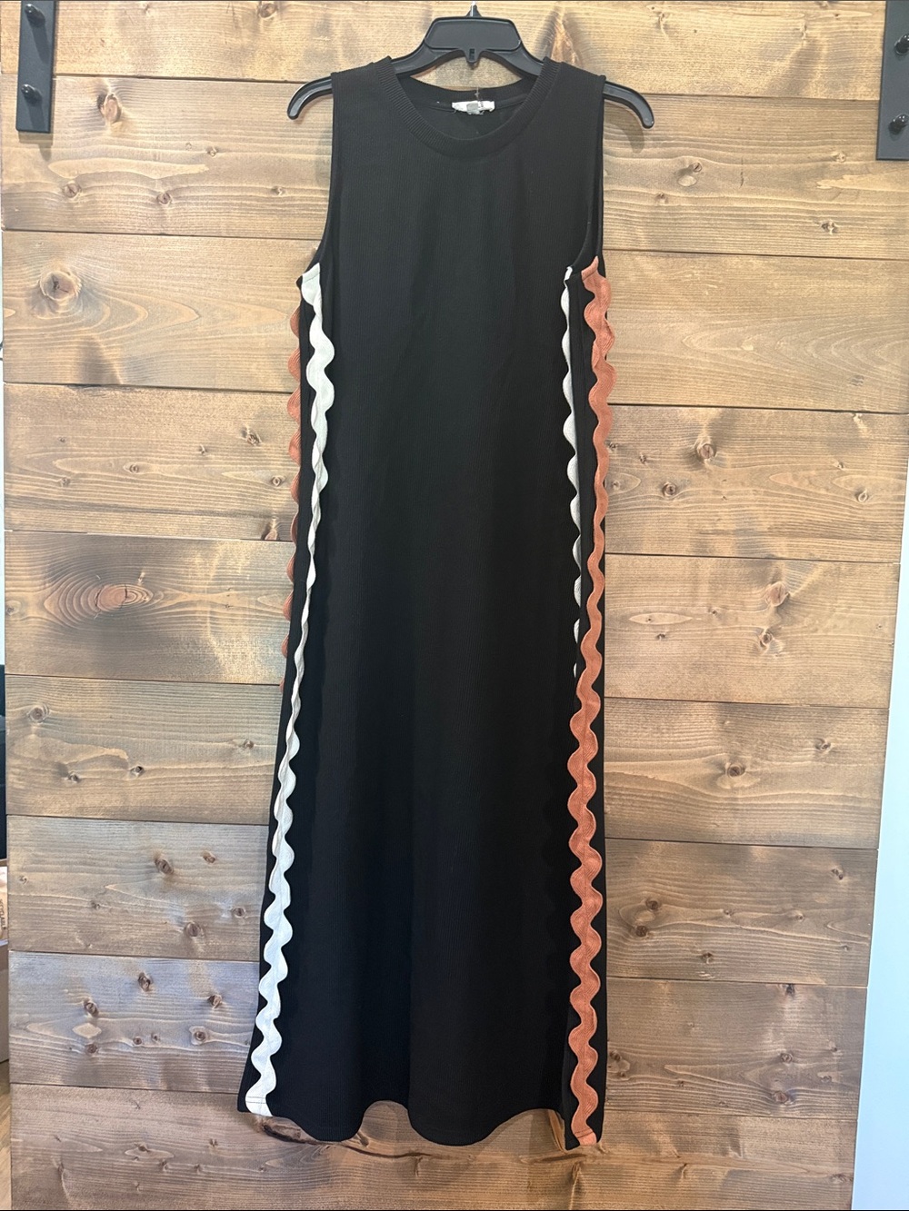 entro Black Maxi Dress with White and Rust Trim